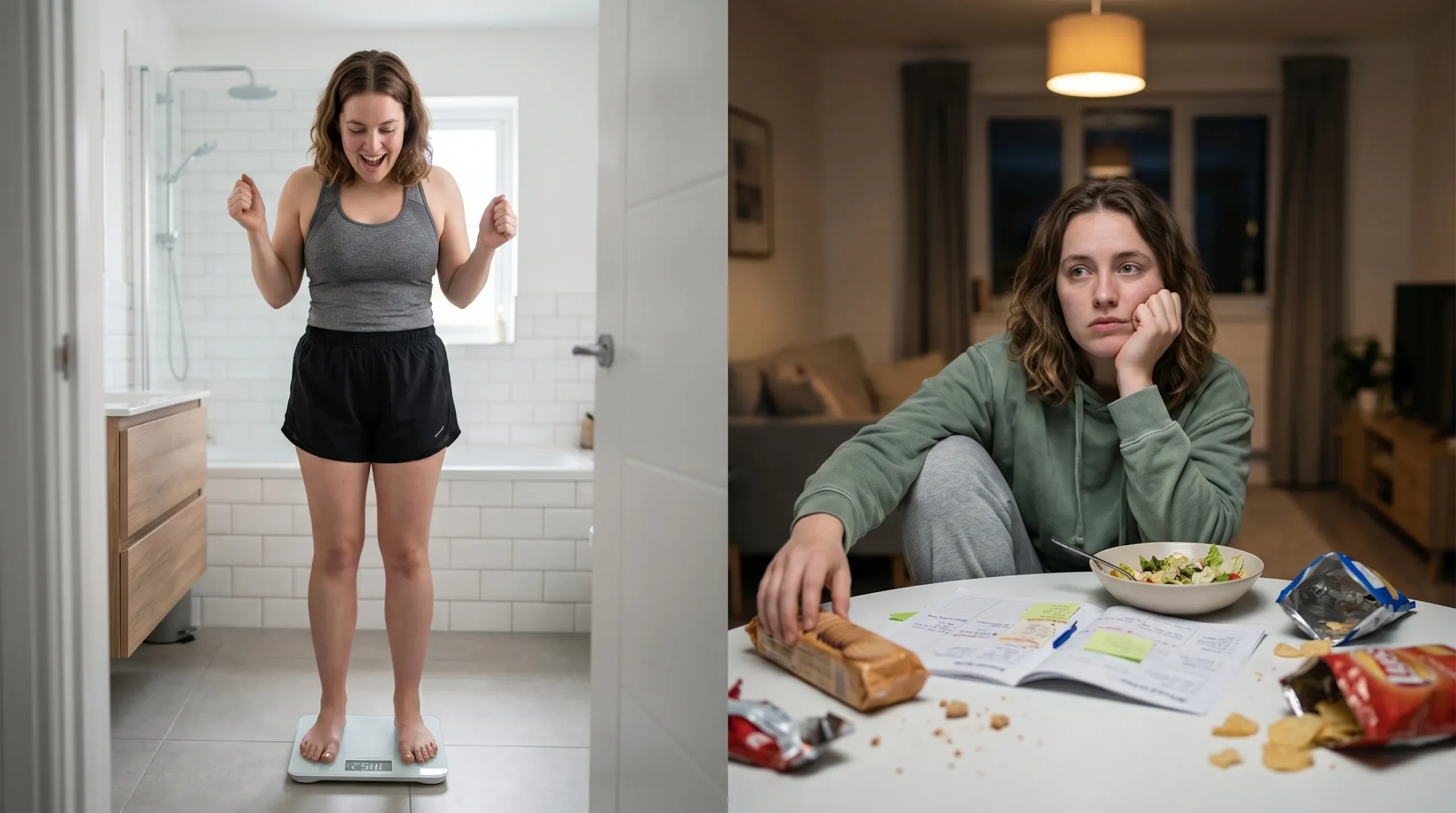 Split-screen Portrait von Frau links glücklich und rechts traurig ist